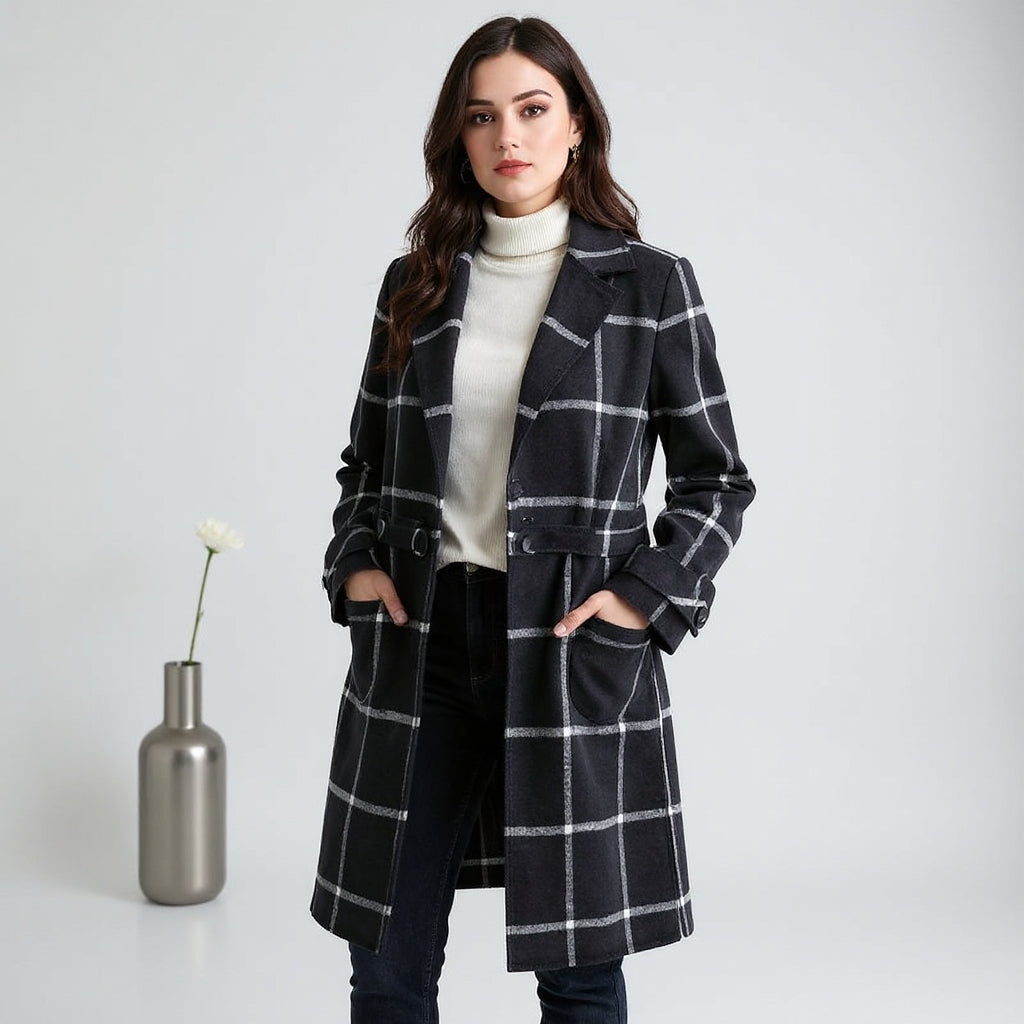 Amara - Elegant Checked Wool Coat