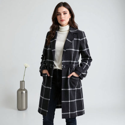Amara - Elegant Checked Wool Coat
